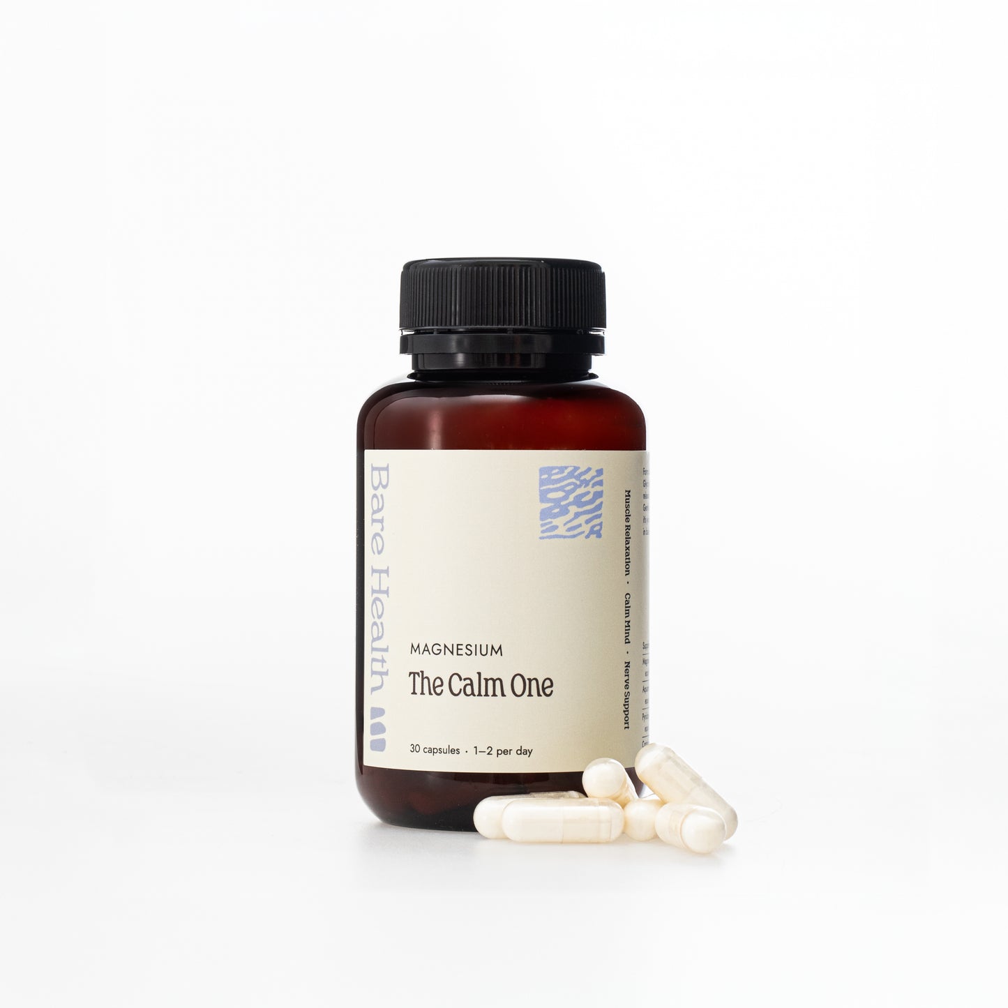 Bottle of Bare Health Magnesium 'The Calm One' on a white background