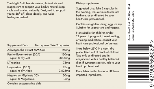 Supplement label with dietary supplement information and ingredients on a white background